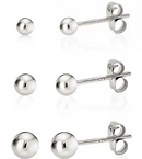 925 Sterling Silver High Polish Smooth Round Ball Stud Earring 3-Size Set - 2mm, 3mm, 4mm