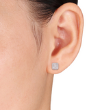 Miabella Women's 1/10 Carat T.W. Diamond Sterling Silver Cluster Square Halo Stud Earrings