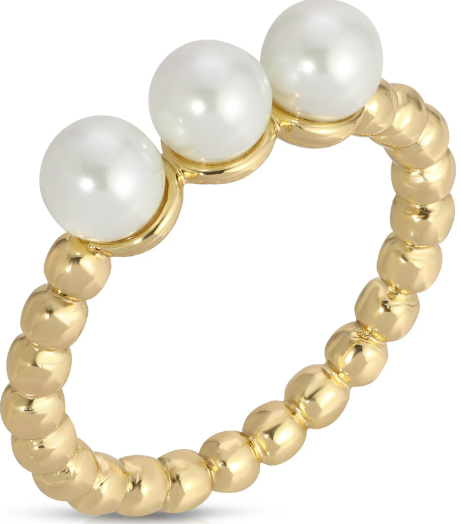 Michelle Campbell Jewelry Pearl Beaded Ring Set Brass with 14k Yellow Gold Overlay