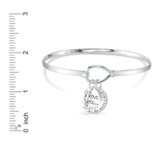 Little Luxuries Women's Sterling Silver "I Love You to The Moon and Back" Bangle Bracelet