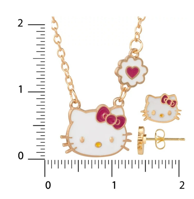 Hello Kitty Girl's Stud Earring and Necklace Set