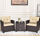 Gymax 3PCS Outdoor Patio Rattan Conversation Set w/ Cushion Coffee Table