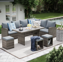 JOIVI Patio Furniture Set, 7 Pieces PE Rattan Wicker Dining Sofa Set, Outdoor Patio Furniture with Ottoman and Aluminium Table, Gray