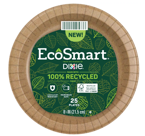 EcoSmart 100% Recycled Fiber Disposable Paper Plates, 8.5 in, 25 count