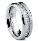 Titanium Men's Wedding Band Engagement Ring with 9 large Princess Cut Cubic Zirconia