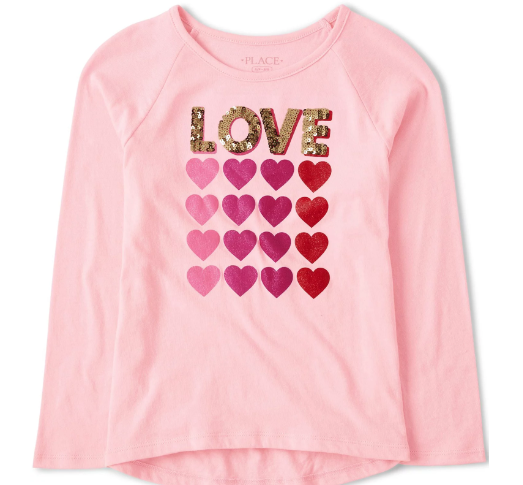 The Children's Place Girls Long Sleeve Valentine's Day Graphic Top, Sizes XS-XXl