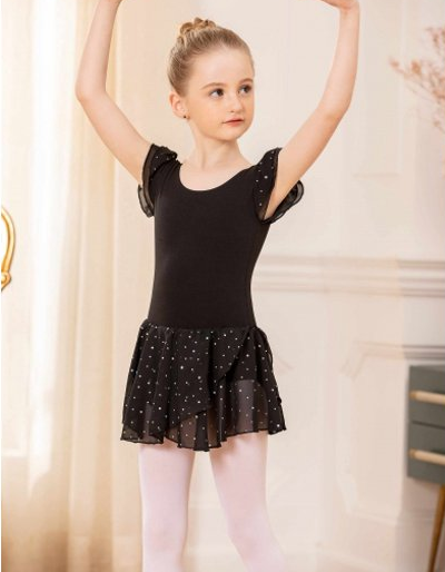 Arshiner Girls Ballet Dance Dress Leotards Ruffle Sleeve Shiny Ballet Tutu Skirted Dress for Little Girls Black 3-4 Years