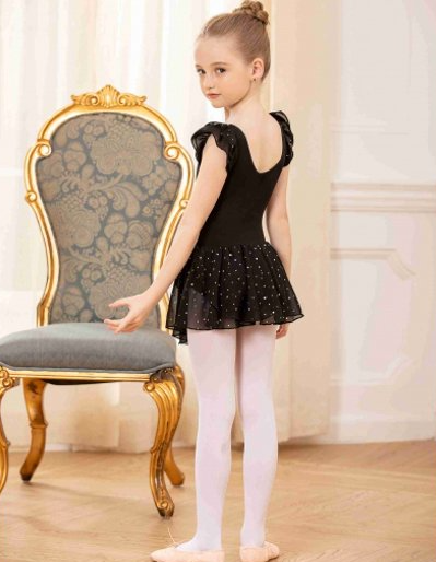 Arshiner Girls Ballet Dance Dress Leotards Ruffle Sleeve Shiny Ballet Tutu Skirted Dress for Little Girls Black 3-4 Years