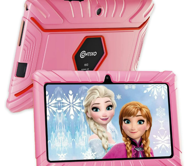 Contixo 7 inch Kids Tablet 2GB RAM 16GB WiFi Android Tablet For Kids Bluetooth Parental Control Pre-Installed Learning Tablet Apps for Toddlers Children Kid-Proof Protective Case, V9-2 Pink