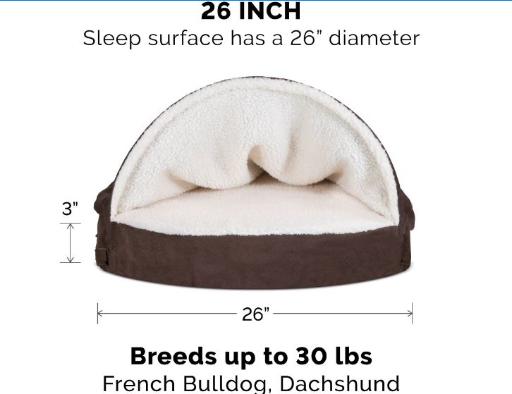 FurHaven Pet Products Bed, Orthopedic Faux Sheepskin Snuggery Burrow Bed for Dogs & Cats, Espresso, 26-Inch