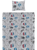 Kids Rule 5 Piece Gamer Glow in The Dark Bedding Set, Game Controllers Print, Blue, Grey - Twin