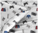 Kids Rule 5 Piece Gamer Glow in The Dark Bedding Set, Game Controllers Print, Blue, Grey - Twin