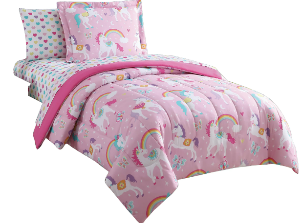 Your Zone Rainbow Unicorn Bed-in-a-Bag Coordinated Bedding Set, Pink, Twin Size