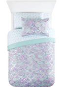 Your Zone Iridescent Seashell Lavender and Aqua Printed 6 Piece Mermaid Bed in a Bag, Twin