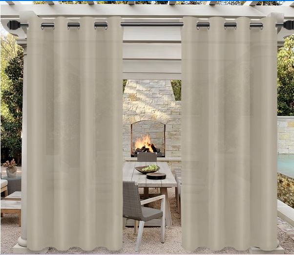 Easy-Going Outdoor Curtains for Patio Waterproof Cabana Grommet Curtain Panels, Tan, 52 x 84 inch, Set of 2