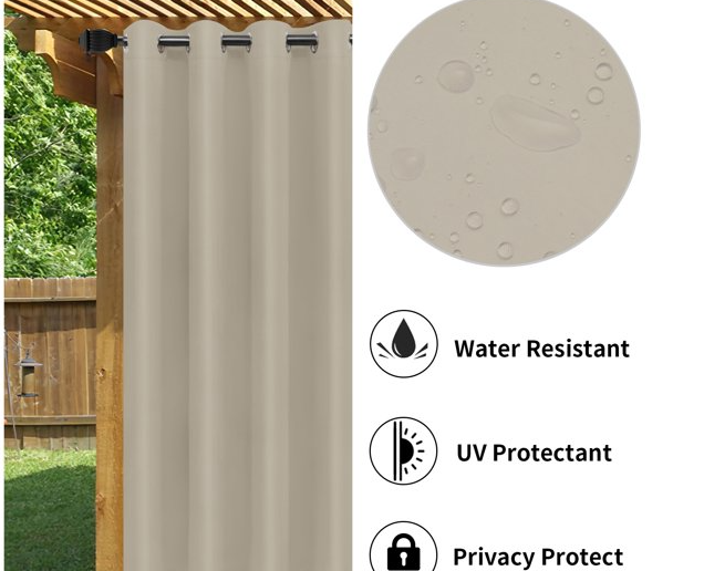 Easy-Going Outdoor Curtains for Patio Waterproof Cabana Grommet Curtain Panels, Tan, 52 x 84 inch, Set of 2