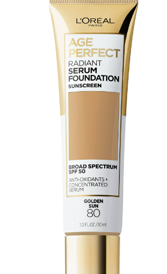 L'Oreal Paris Age Perfect Radiant Serum Foundation with SPF 50, Golden Sun, 1 fl. oz.