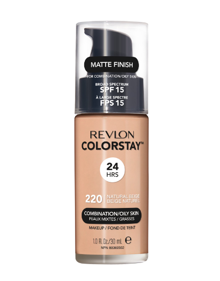 Revlon ColorStay Liquid Foundation Makeup for Combination/Oily Skin SPF 15, Longwear Medium-Full Coverage with Matte Finish, 220 Natural Beige, 1 fl oz