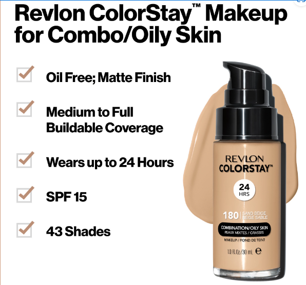 Revlon ColorStay Liquid Foundation Makeup for Combination/Oily Skin SPF 15, Longwear Medium-Full Coverage with Matte Finish, 220 Natural Beige, 1 fl oz