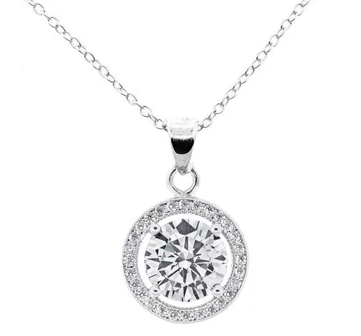 Cate & Chloe Blake 18k White Gold Plated Halo Pendant Necklace