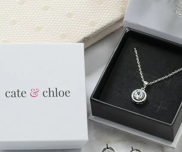 Cate & Chloe Blake 18k White Gold Plated Halo Pendant Necklace