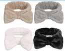 Qweryboo 4 Pack Facial Bowknot Makeup Headband, Fleece Skin Care Bow Hair Bands for Women Spa Washing Face (Grey)(Grey)
