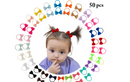 Peaoy 50PCS Baby Hair Ties with Bows for Infants Toddler Girls Grosgrain Ribbon Rubber Bands Elastic Ponytail Holders 2 Inch