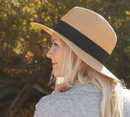 Panama Beach Hat for Women - 2 Pack Wide Brim Straw Hat for Summer Sun Beach Travel, Ivory and Tan Color