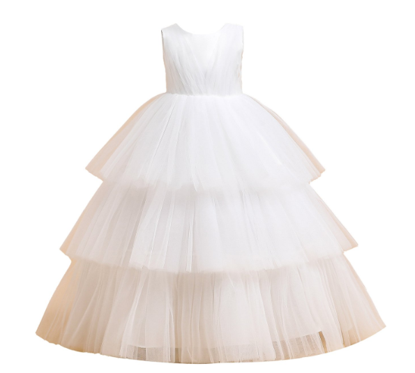 HAWEE Flower Big Girls Tulle Princess Pageant Dress for Wedding Kids Prom Ball Gowns with Bow-Knot