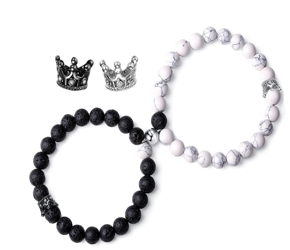 IEFSHINY Couples Bracelets King & Queen Crown Magnetic Couple Bracelets His and Her Lover Bracelet Jewelry Valentine's Day Gift