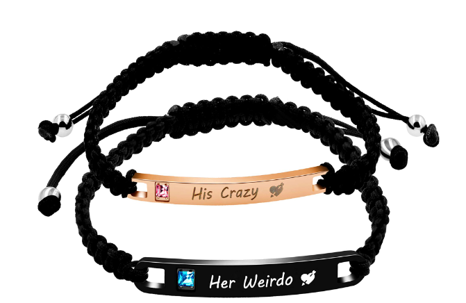 Uloveido Stainless His Crazy and Her Weirdo Bracelet Set, Matching Relationship ID Couple Bracelets for Him Her (Crazy Weirdo)