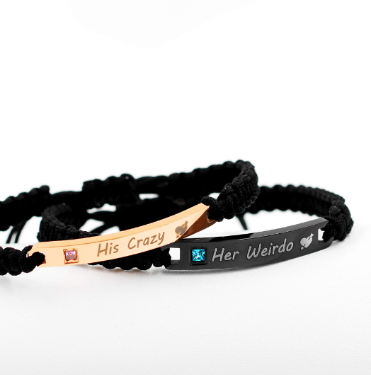 Uloveido Stainless His Crazy and Her Weirdo Bracelet Set, Matching Relationship ID Couple Bracelets for Him Her (Crazy Weirdo)