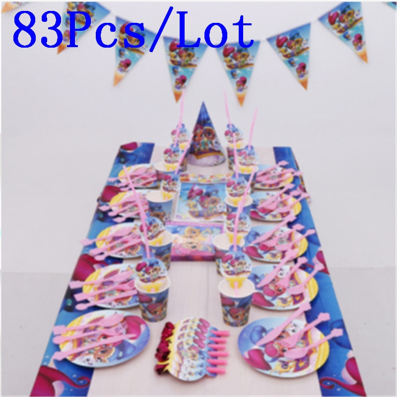 Shimmer and Shine Theme Cup Plate Napkin 83Pcs Party Decoration For 10 People