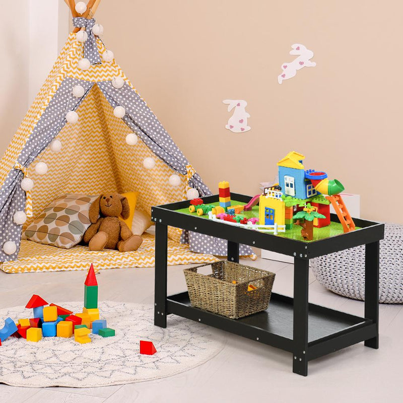 Solid Wood Kids Activity Play Table Block Table Multifunction W/Storage HW64632