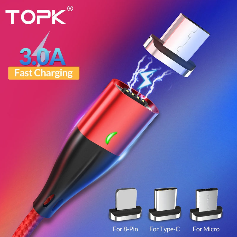 TOPK 1M 3A Magnetic Cable Fast Charging Type C Cable For iPhone Charger