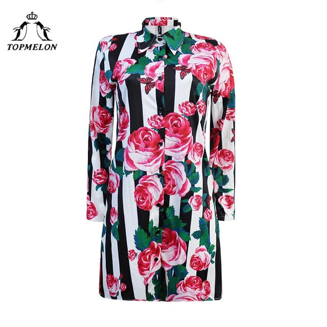 TOPMELON Dashiki Printed Short Dress Long Sleeve Shirt Dress