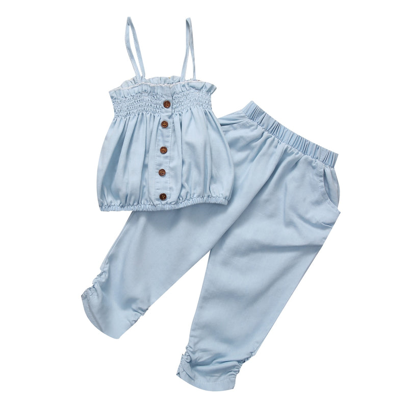 Baby Girls Sleeveless Vest Tank Tops +Denim Leggings Pants Outfit Set Clothes