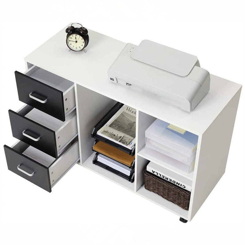 3-Drawer Wood File Cabinet Mobile Filing Cabinet Printer Stand with Wheels