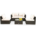5PCS Patio Rattan Furniture Set Cushioned Sofa Chair Coffee Table