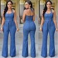 Denim Jumpsuit Backless with Sashes clothing