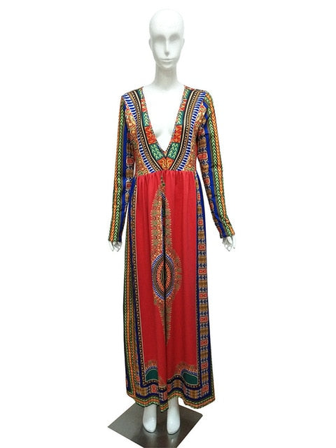 Women African Dashiki Dresses Bazin Print Robe Maxi Floor Long Dresses Traditional