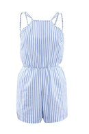 Women Backless Sleeveless Slim Striped Loose Casual Short Jumpsuit