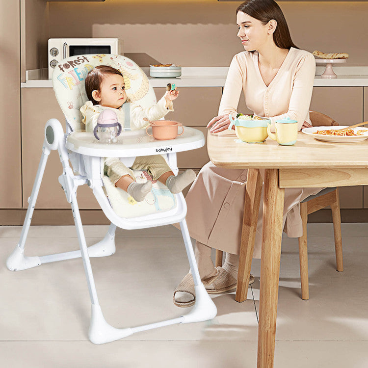 Baby High Chair Folding Feeding Chair with Multiple Recline and Height Positions - Beige