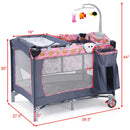 Foldable 2 Color Baby Crib Playpen Playard - Pink