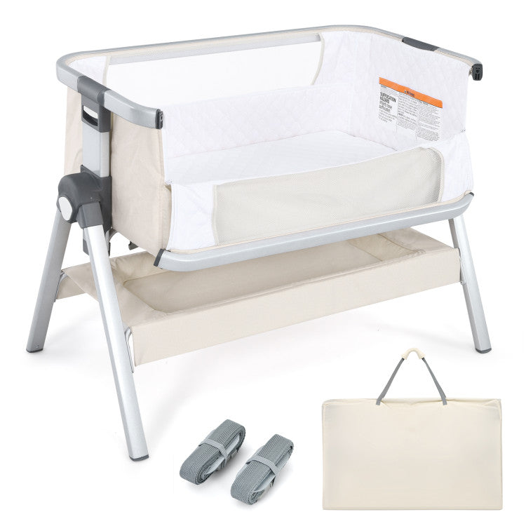 Baby Bedside Bassinet with Storage Basket and Wheels