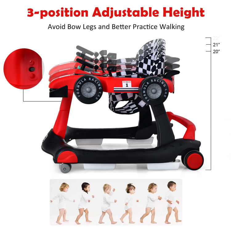 4-in-1 Foldable Activity Push Walker with Adjustable Height - Red