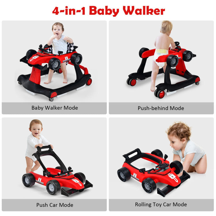 4-in-1 Foldable Activity Push Walker with Adjustable Height - Red