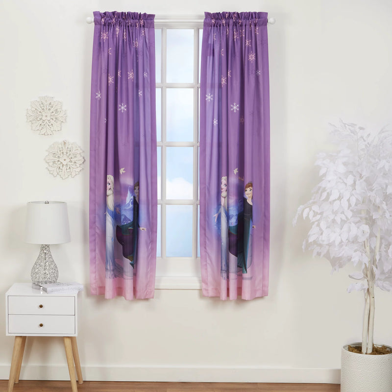 Disney Frozen Kids Bedroom Window Curtains, 2 Panel Set, 63inch Length, Purple