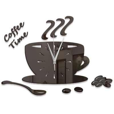Coffee Cup Mirror Wall Clock Mute Clock Modern Home Decoration Wall Stickers Clock ZB053