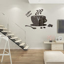 Coffee Cup Mirror Wall Clock Mute Clock Modern Home Decoration Wall Stickers Clock ZB053